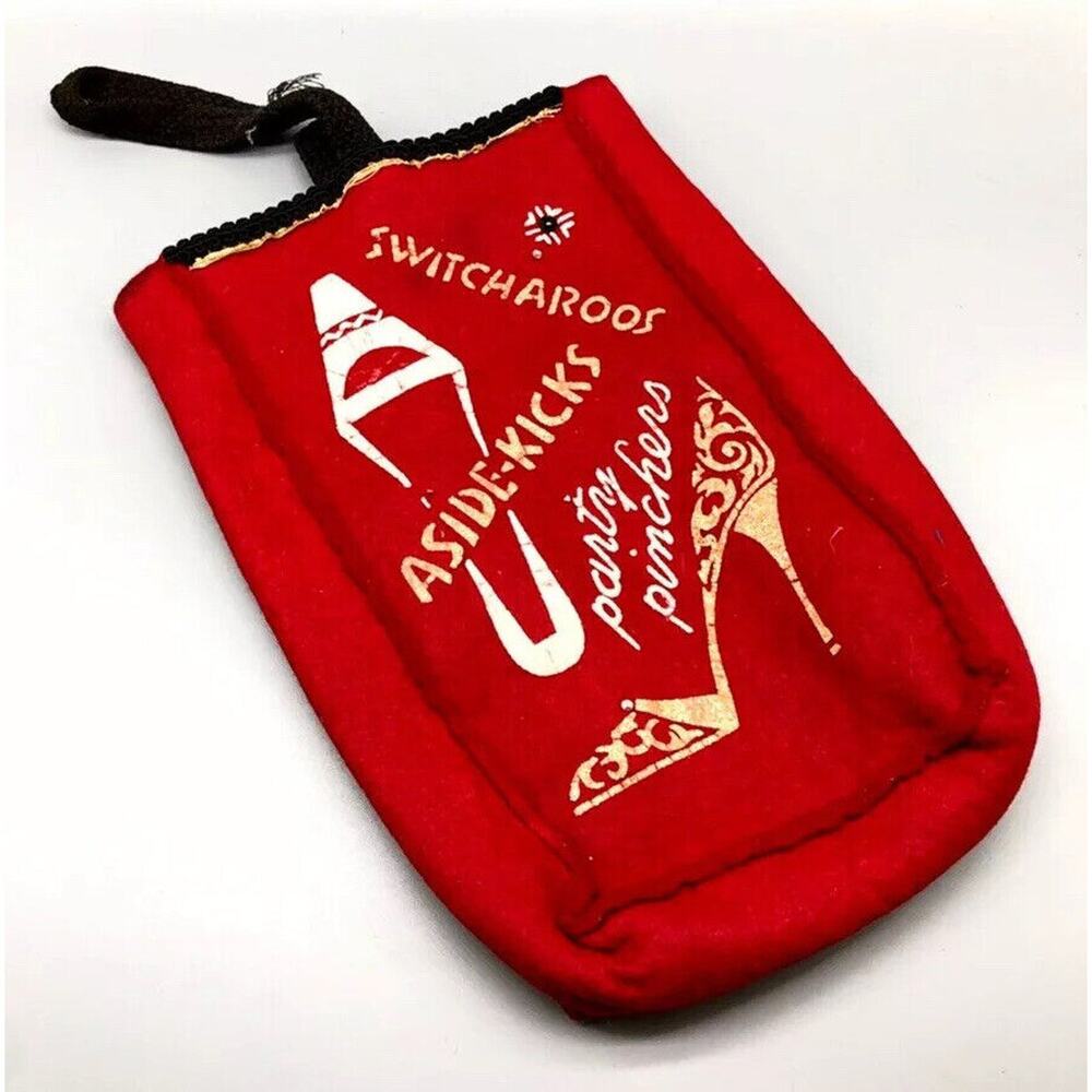 Vintage 1960s red felt Switcharoos Aside-kick Party Pinchers‎ shoe storage bag